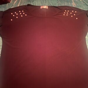 89th & Madison Red Short Sleeve Embellished Tee
